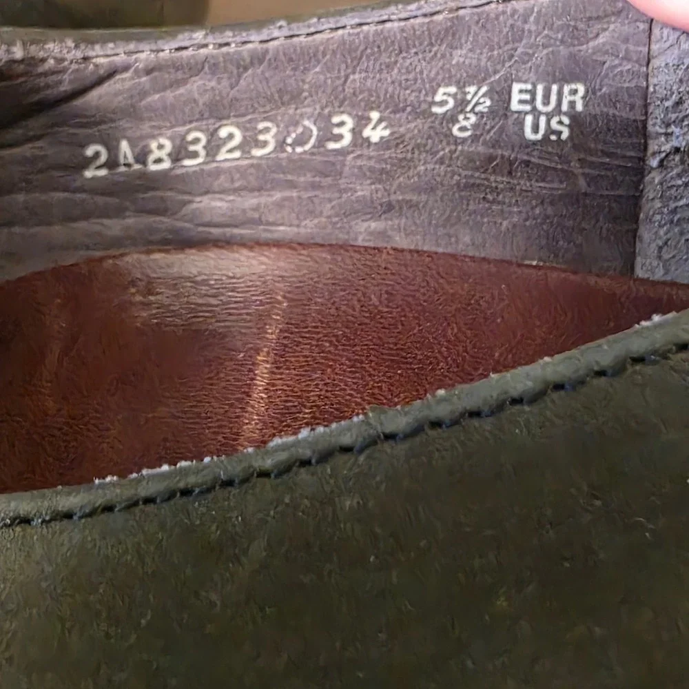 Mephisto Air-Jet 8 Olive Fern Moss Green Nubuck Leather Wedge Slip On Loafers